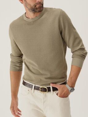 Buck Mason Vintage Thermal Surplus Tee Olive Green Waffle Knit Long Sleeve Sz L
